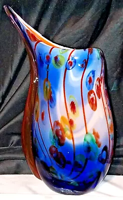 Murano Venetian Teardrop Mouth Blown Art Glass Millefiori  Dreamscape  Vase 9  • $75