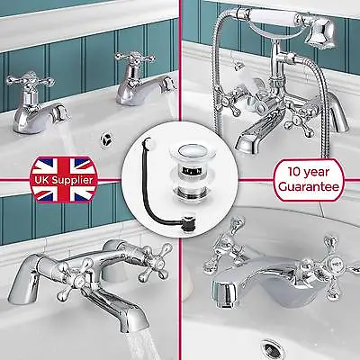 Stafford Traditional Bathroom Sink Basin Mono Mixer Bath Filler Shower Tap Set • £31.99