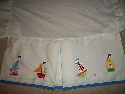 Pottery Barn Kids White Blue Pleated Sailboat Crib Toddler Bed Skirt Fish  • $29.95