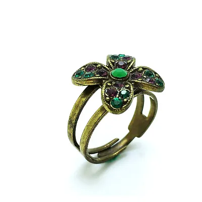 Mariana Ring Green And Purple Flower Shape Swarovski Crystal My Treasures Col... • $64
