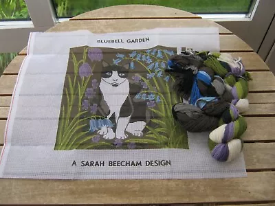 Needlepoint Tapestry Cat Canvas And Wool- Bluebell Garden By Sarah Beecham • £15