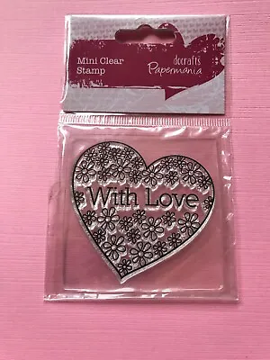 Docrafts Papermania - Mini Clear Stamp - With Love Big Heart Flowers • £2