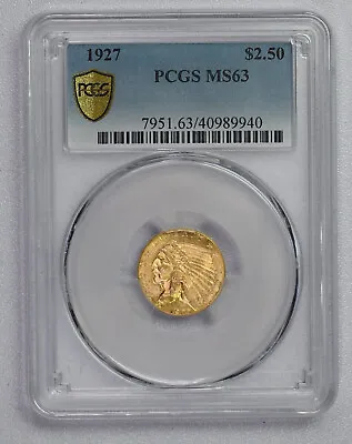 1927 $2 1/2 Gold Indian $2.5 MS63  PCGS Graded  Gold Shield Free Shipping !!! • $735