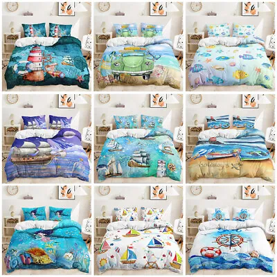 Sailing Boat Starfish Pharos Anchor Lifebuoy Sea Duvet Quilt Cover Bedding Set • £27.48