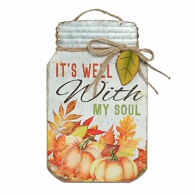 It's Well With My Soul Harvest Pumpkin Mason Jar Hanging Wall Plaque Celebration • $14