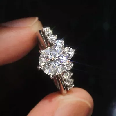 Moissanite Bridal Wedding Set Engagement Ring 14k White Gold Plated 3 CTW Round • $195.03