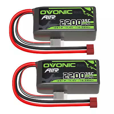 $21.39 • Buy 2X OVONIC 35C 7.4V 2200mAh 2S Short LiPo Battery With T Plug For Airplane Heli