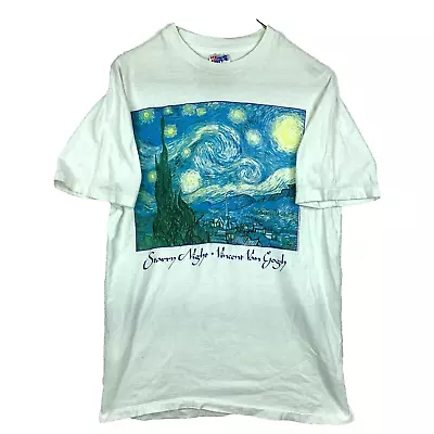 Vintage Vincent Van Gogh Starry Night T-Shirt Medium White Art 1994 90s Moma • $84.99