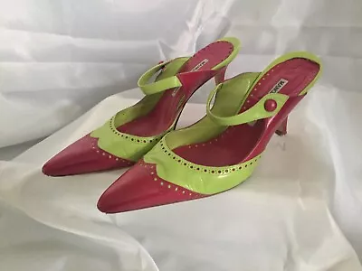 Amazing Manolo Blahnik Pink And Lime Leather Heels 39 Slingbacks • £120