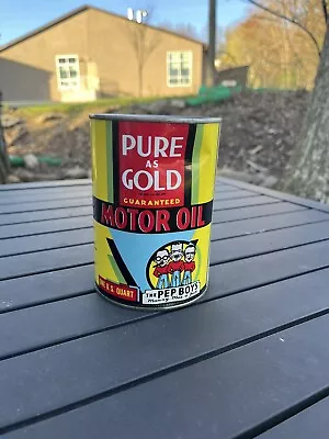 Vintage 1933 Full Nos Pep Boys Pure As Gold 1 Quart Motor Oil Can • $62