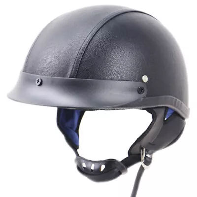 DOT Vintage Black Leather Motorcycle Half Helmet Scooter Chopper Biker Helmet • $95.69