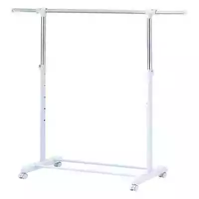 Mainstays Adjustable Rolling Garment Rack Metal Chrome White 84-121Wx44Dx123.5 • $10.58