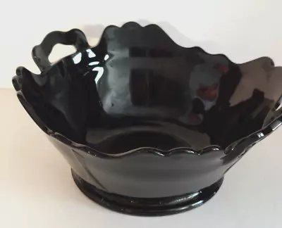 Black Milk Glass Bowl 2 Handles And Scalloped Edges 8.75 In Fruit Bowl Dish • $27.95