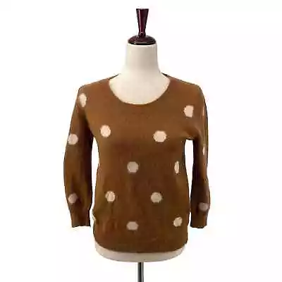 Madewell Wallace Rabbit Hair Polka Dot Brown White Sweater Super Soft Round Neck • $9.95