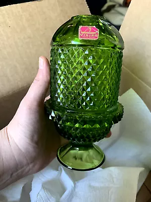 Viking Glass Green Diamond Point Vintage Fairy Lamp With Original Label! • $69