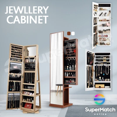 $159.59 • Buy LED Light Mirror Jewellery Cabinet Storage Organiser Makeup Wood Box White/Brown