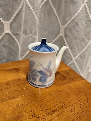 Vintage Mini Gongfu Brewing Pot White W Blue Floral & Lid • $15