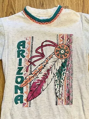 Vintage Arizona T Shirt Native Tribal 3D Feather Aztec USA Medium Double Collar • $16