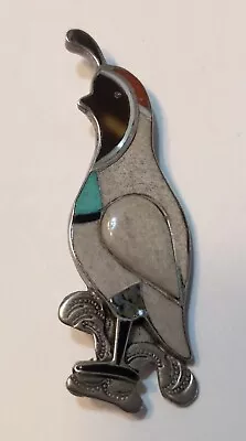 Vintage Zuni Sterling Multi Stone Inlay Roadrunner Pin Brooch • $94.99