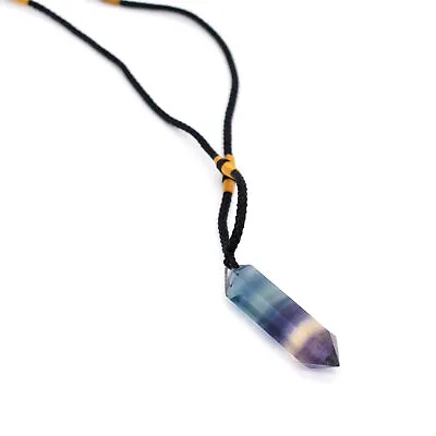 Rainbow Fluorite Hexagonal Point Pendant Healing Amulet Men Women Necklace Gifts • £6.98