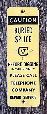 Vintage CONTEL Continental Telephone CAUTION BURIED SPLICE Metal Sign 3.75 X 12 • $29.99