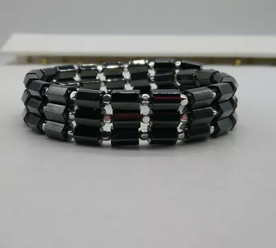 Therapeutic Hematite Magnetic Bead Wrap Bracelet; Handmade 24 ; Silver/ Black • $15.24