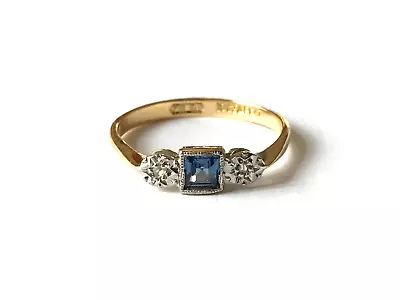 Art Deco Sapphire And Diamond 18ct Gold And Platinum Ring - Size M 1/2 • £450