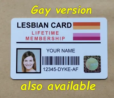 Personalised Novelty Lesbian Gay Pride ID Card Lifetime Membership Joke Friend • £4.99