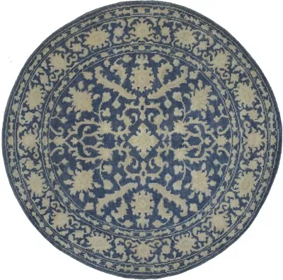 Slate Blue Floral Design Transitional 6X6 Oriental Round Rug Home Decor Carpet • $465.77