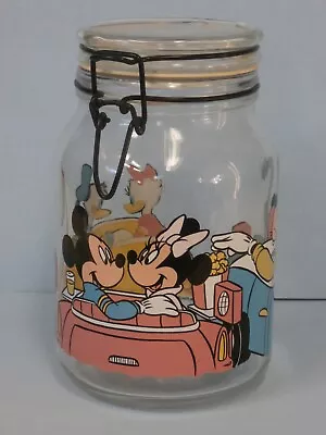 Vintage Mickey & Minnie Mouse Donald & Daisy Duck Goofy Cookie Wire Bail Jar • $13.99