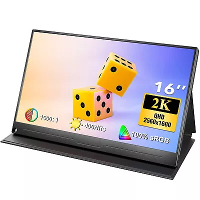 UPERFECT 16 Inch 2K Portable Monitor 2560*1600 PC Screen Gaming Monitor 16:10 • $201.99