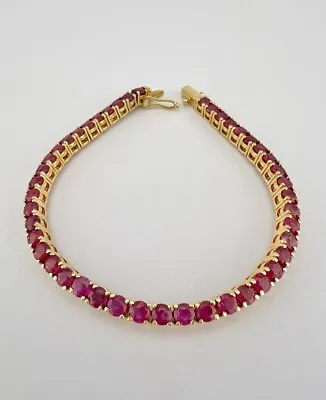 Designer 18k Yellow Gold 6.75ct Round Cut Ruby Infinity Tennis Bracelet 6.25  • $2295