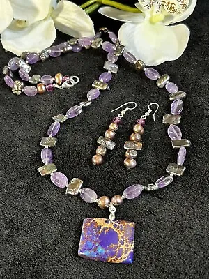 Necklace And Earrings  Natural Stone Amethyst Shell • $30