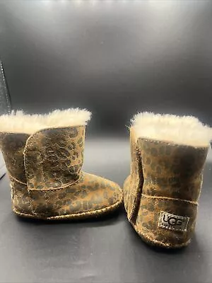 UGG Cassie Girls Infant Chestnut Leopard Print Fur Lined Boots Size 2/3 • $22.99