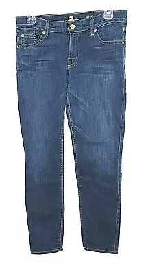 7 For All Mankind Jeans Slim Cigarette Size W28 Blue Dark Wash Mid Rise Cotton • $18.62