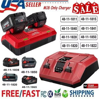 For Milwaukee 48-11-1850 M18™18V Extended Capacity Dual Bay Battery Charger Pack • $38.99
