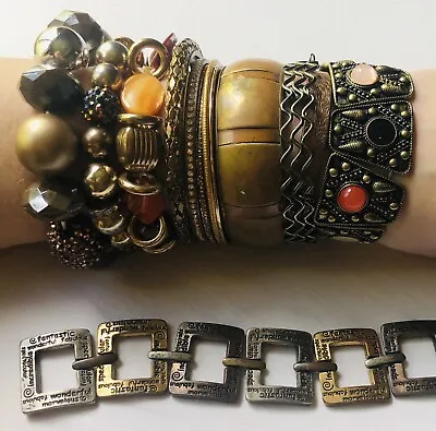Brass Copper Tones Bracelets Lot Chunky Beaded Bangles Vintage Modern Heavy • $9