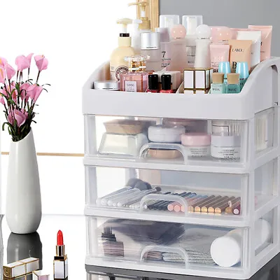 XL Large Make Up Organiser Cosmetic Vanity Case Box 3Drawers Skincare Storage UK • £10.94