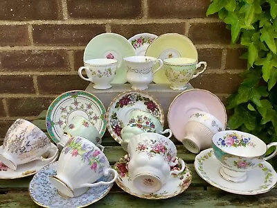 10 X Vintage Mismatched Bone China Tea Cups & Saucers • £30