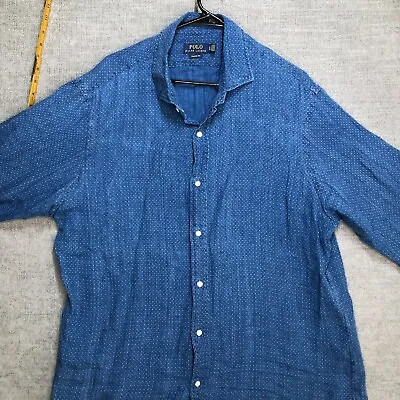 $24.99 • Buy Polo Ralph Lauren Shirt Men XL Blue Linen Geometric Polka Dot Classic Fit