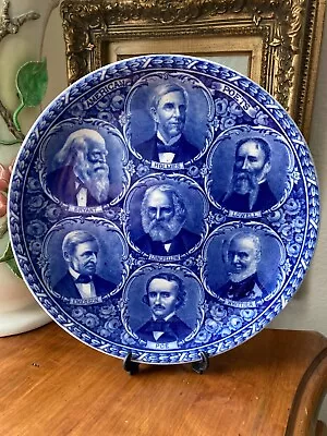 Rowland & Marsellus AMERICAN POETS Flow Blue COMMEMORATIVE Plate England • $45