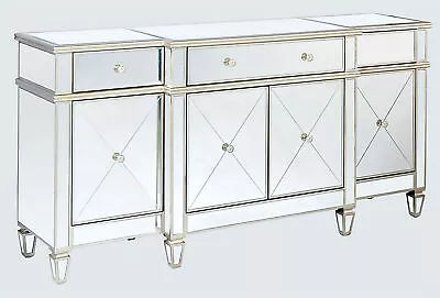 Park Avenue Glamorous Contemporary 4 Door Mirrored Sideboard Credenza • $2819.50