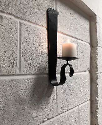 Black Candle Holder Vintage Wall Mounted Hanging Sconce Pillar Candlestick Decor • £29.95