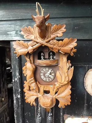 Black Forest Carved Musical Cuckoo Clock Regula Germany Dancing Figures Hunting • £90