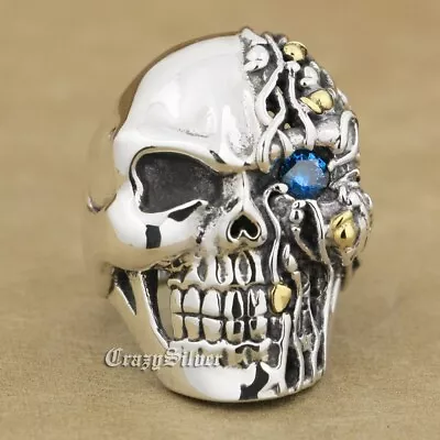 925 Sterling Silver CZ Eye Skull Ring Mens Biker Punk Jewelry 8VX06D US 7~15 • $64.80