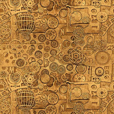 Blank Quilting Alternative Age Steampunk Tonal Gears Gold Cotton Fabric By Yard • $12