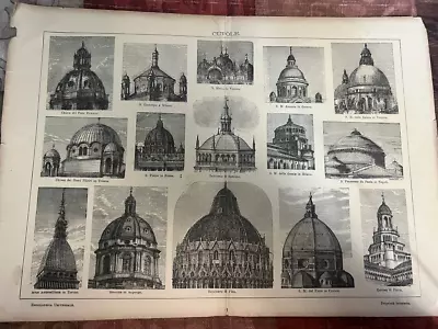 1895 Engraving Domes Saint Peter’s Rome Saint Mark’s Venice S. M. Florence A2 • $24.90