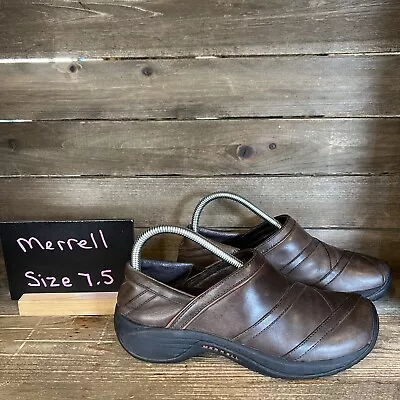 Womens Merrell Encore Eclipse Brown Leather Comfort Clogs Mules Shoes Size 7.5 M • $24.99