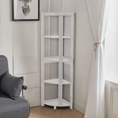 Corner Storage Ladder Shelf 5 Tier Shelving Unit Bookcase Plant Stand Rack Shelf • £37.95