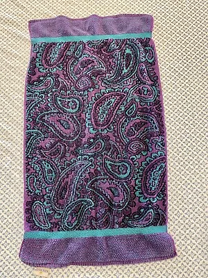 Vintage Fieldcrest Royal Velvet PAISLEY HandTowel Purple & Teal Blue All Cotton • $18.99